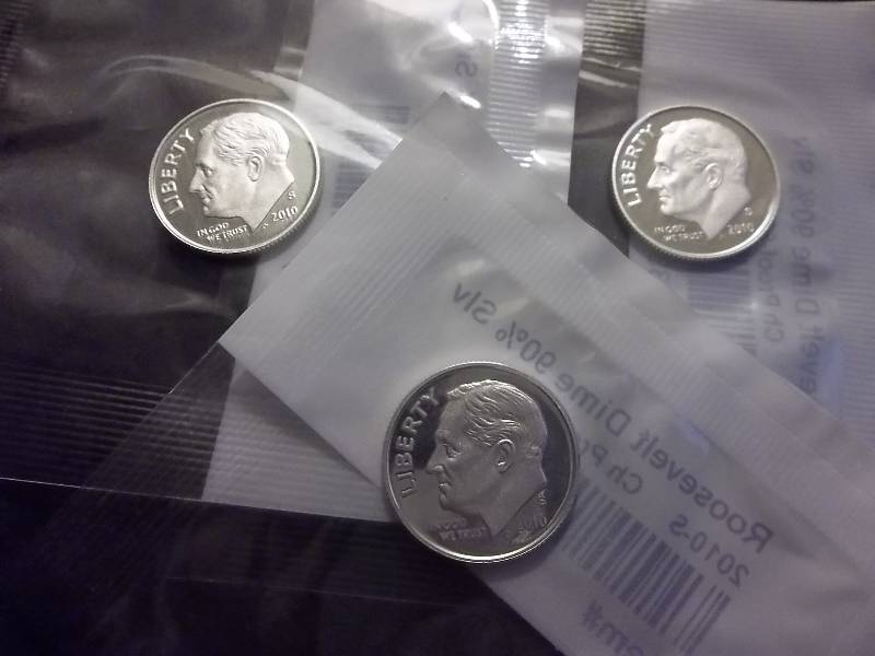 3-2010 S Roosevelt Dime Proofs 90% Silver In Original Packaging