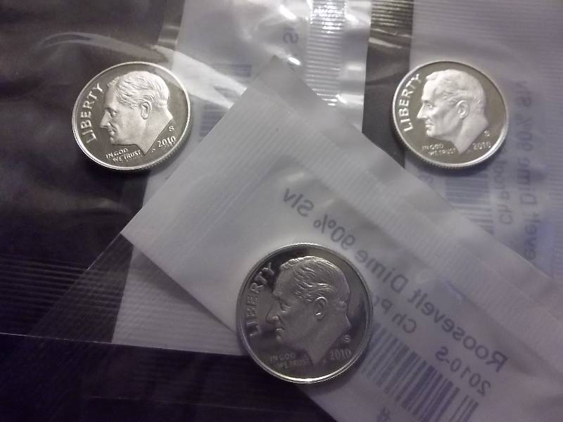 3-2010 S Roosevelt Dime Proofs 90% Silver In Original Packaging