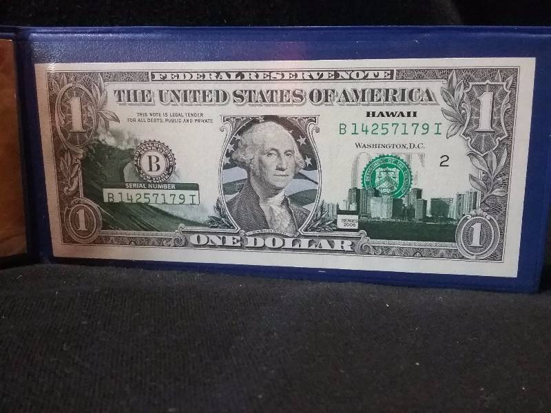 lot 40 image: $1 Federal Reserve Note, Uncirculated Series 2006, HAWAII wCOA - Legal Tender, cool art work