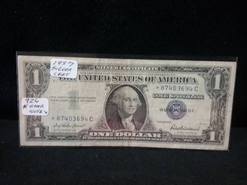 lot 41 image: 1957 Star $1 Silver Certificate Note, Better Grade