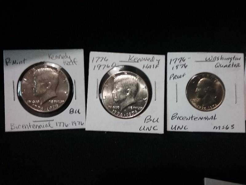 lot 48 image: 1776-1976 Uncirculated Bicentennial Set with P&D Kenndy Half Dollars, Roosevelt Dimes, Washington Quarters, Jefferson Nickels, Lincon Penny