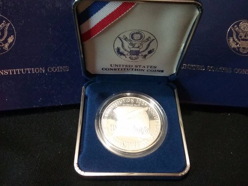 lot 58 image: 1987 90% Silver US Mint Constitution Silver Dollar wCOA