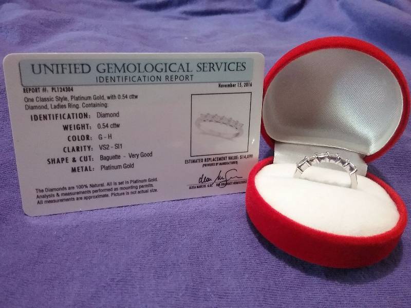 lot 78 image: Platinum Diamond Baguette Wedding Band, .54 ctw, Clarity VS2-SI1, Color G-H