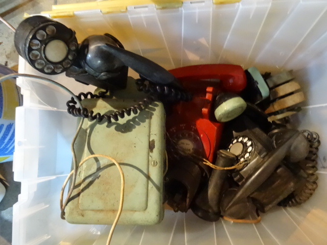 Bin Of Misc Antique and Vintage Telephones