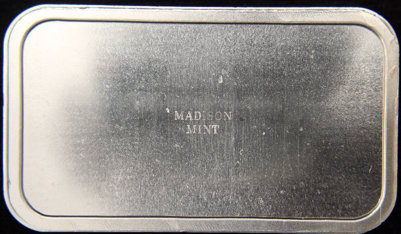 lot 08 image: 1 TROY OZ. .999 FINE SILVER BAR MADISON MINT ART BAR