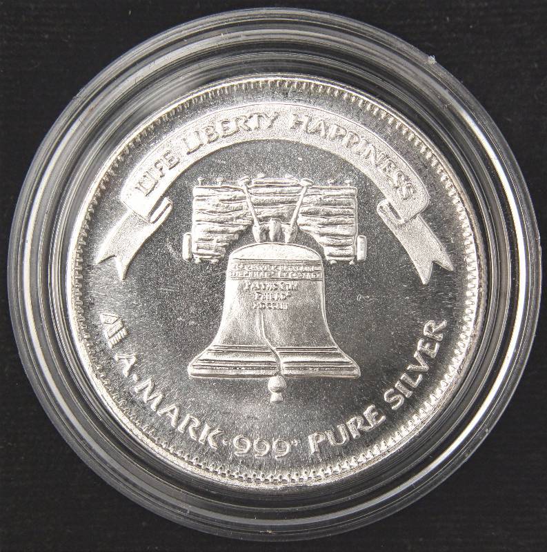 lot 24 image: 1 TROY OZ. .999 FINE SILVER VINTAGE 1984 A-MARK LIBERTY IN AIRTITE HOLDER