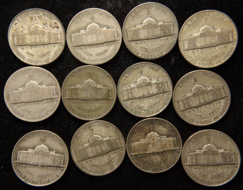 lot 47 image: GROUP OF 12 WAR TIME WWII SILVER WAR NICKELS 35% SILVER
