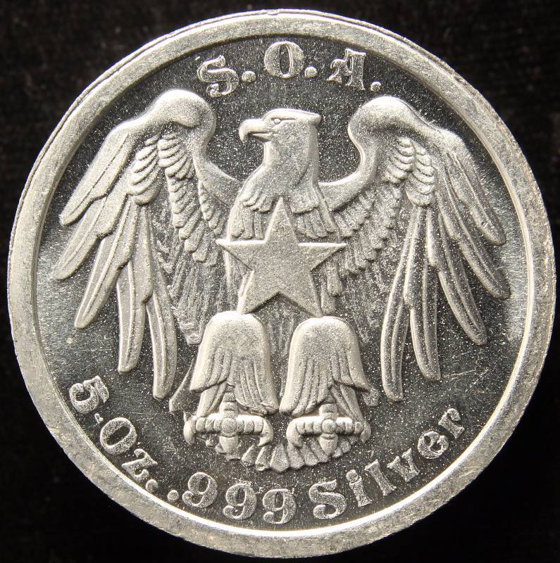 lot 52 image: RARE - 5 TROY Oz. .999 FINE SILVER ROUND SWISS OF AMERICA