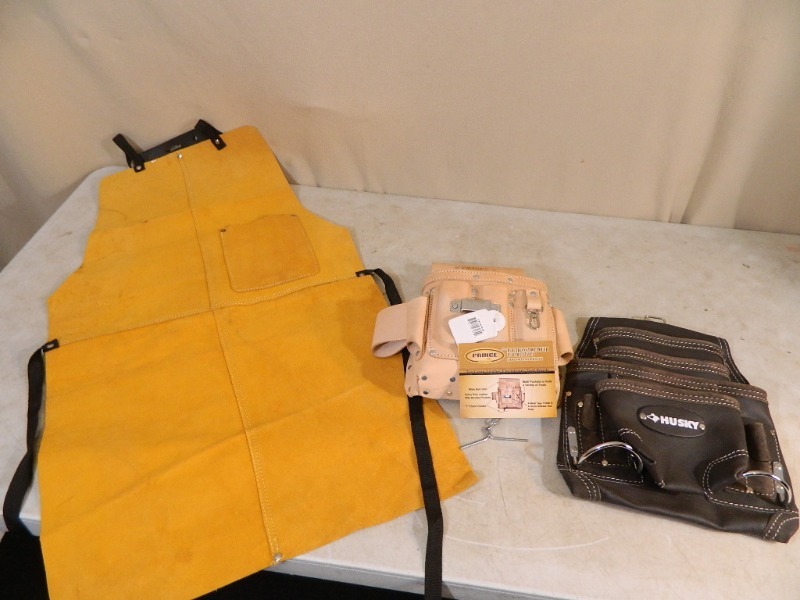 lot 42 image: New Leather Shop Apron and New Leather Tool Pouches