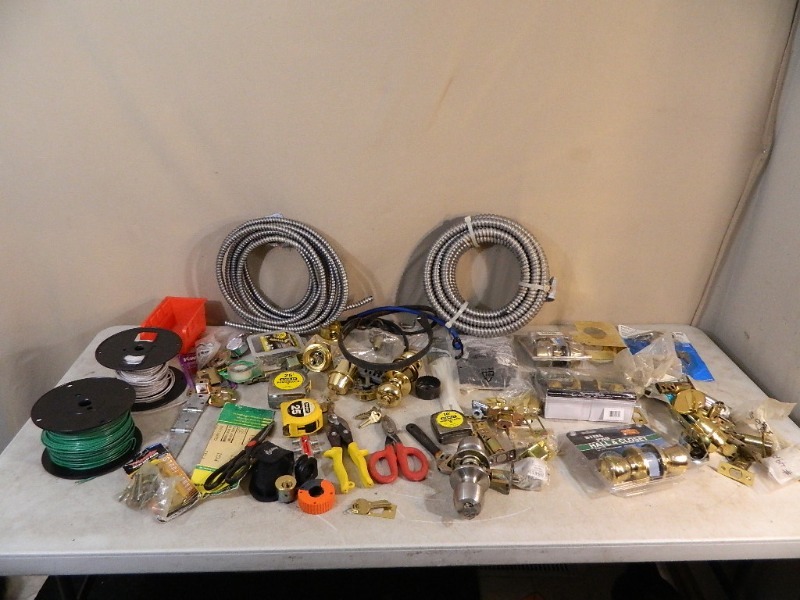 lot 87 image: Electrical Wire, Door Knobs, Hardware, Tools, Etc