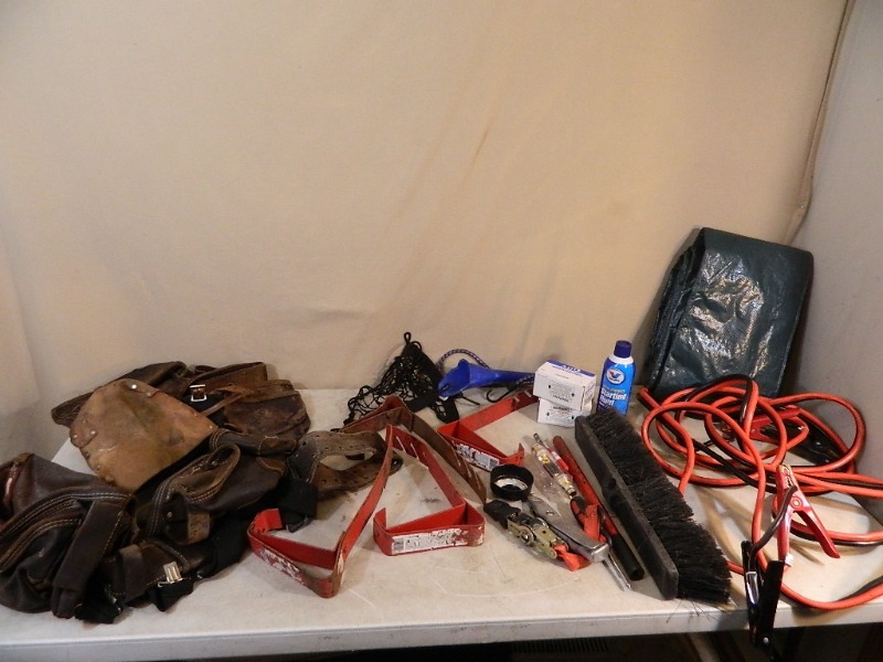 lot 92 image: Roofing Tools, Tarp, Jumper Cables