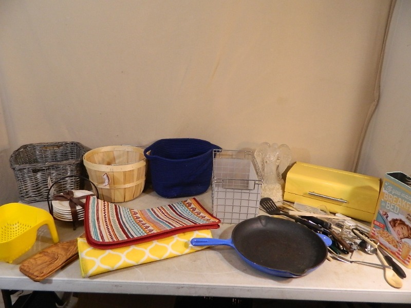 lot 214 image: Cast Iron Pan, Baskets, and More