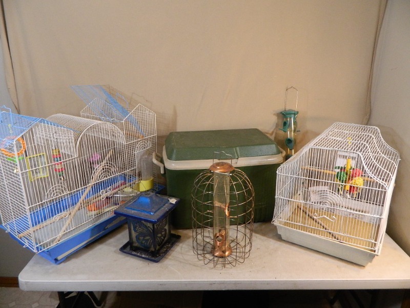 lot 221 image: Bird Feeders, Bird Cages, Cooler