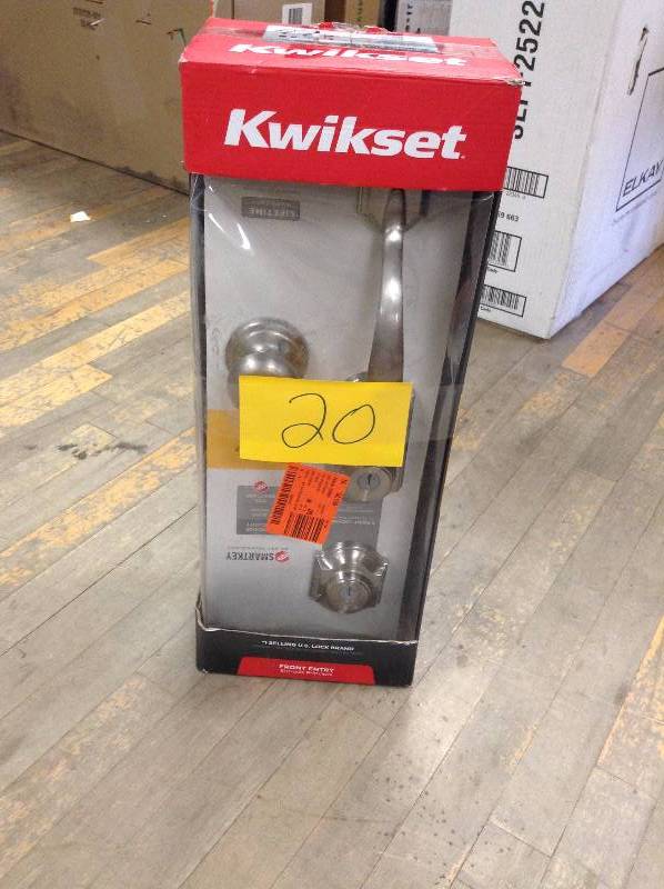 lot 20 image: Kwikset Montara Single Cylinder Satin Nickel Handleset with Juno Entry Knob Featuring SmartKey Model#  553MNHXJ 15 SMT CP