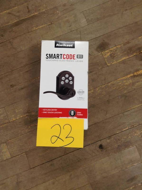 lot 23 image: Kwikset SmartCode 911 Touch Pad Electronic Lever 61084-001 open box never used