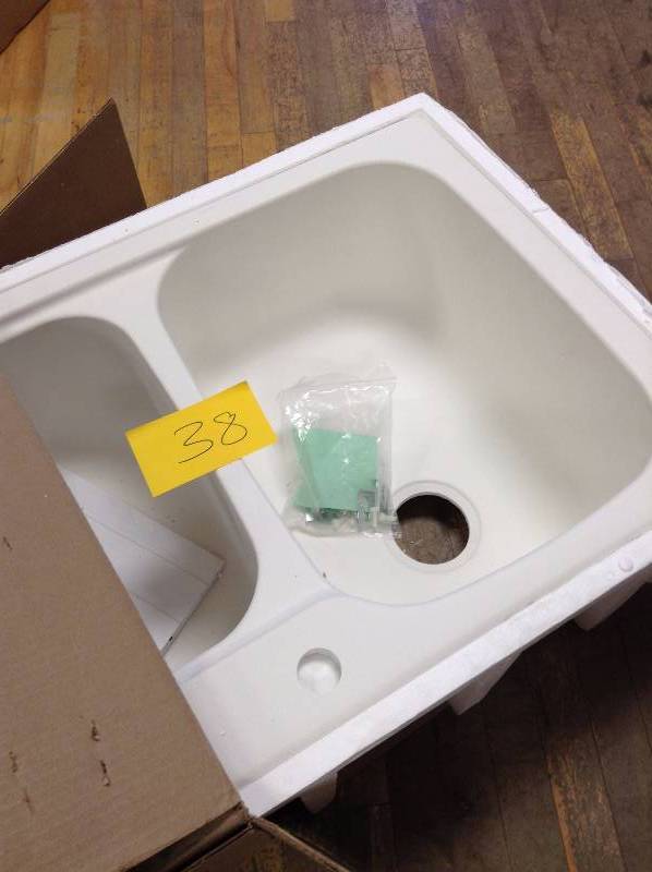lot 38 image: wan Dual Mount Composite 33 in. 1-Hole Double Basin Kitchen Sink in White Model # KS03322DB.010.  open box never used