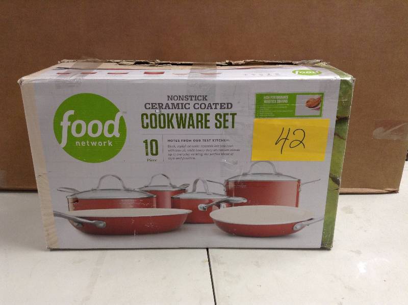 lot 42 image: Food Network 10-pc. Nonstick Ceramic Cookware Set  open box never used