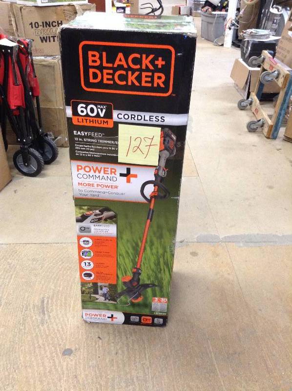 lot 127 image: BLACKDECKER 13 in. 60-Volt MAX Lithium-Ion Cordless Electric String Grass TrimmerLawn Edger with 1.5Ah Battery and Charger Included open box never used
