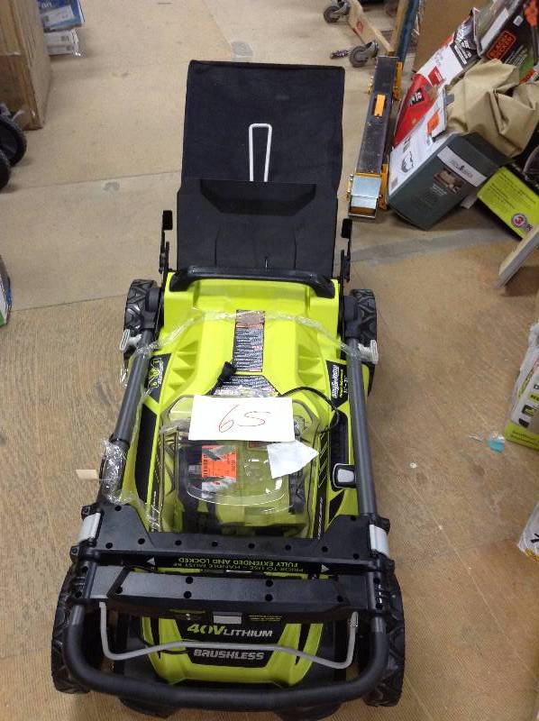 lot 65 image: Ryobi 20 in. 40-Volt Brushless Lithium-Ion Cordless Battery Push Mower - Battery and Charger Included