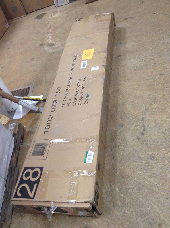 lot 135 image: 11 ft. LED Round Offset Patio Umbrella in Red open box never used