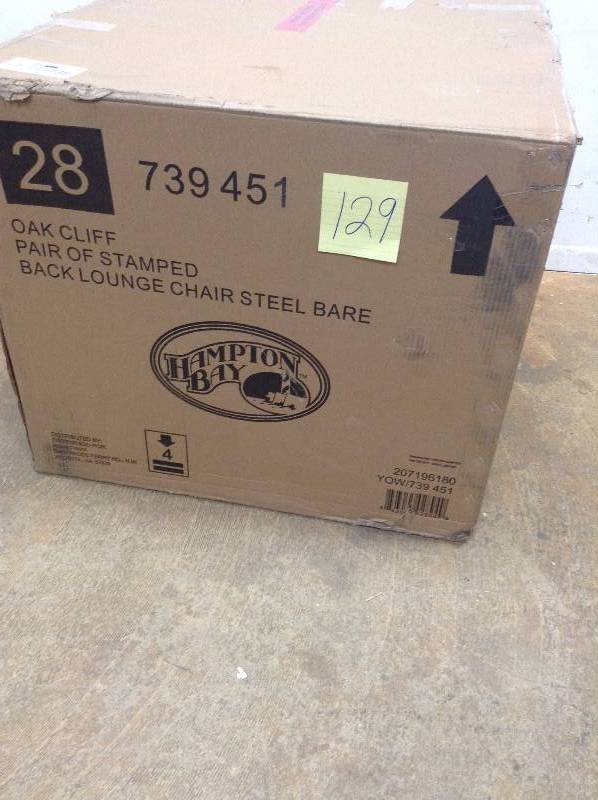 lot 129 image: Hampton Bay Oak Cliff Patio Lounge Chair with Cushion Insert (2-Pack) open box never used