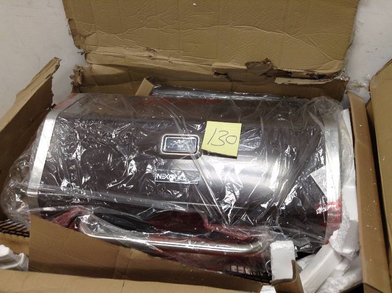 lot 130 image: Nexgrill Deluxe 6-Burner Propane Gas Grill in Mocha with Ceramic Searing Side Burner open box never used