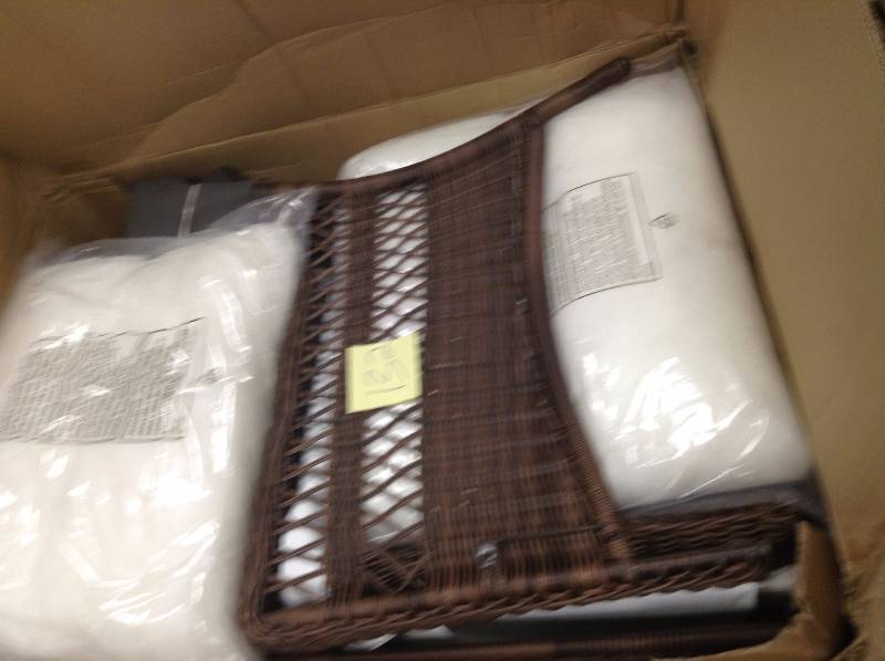 lot 132 image: Hampton Bay Park Meadows Brown Custom Wicker Outdoor Loveseat open box never used