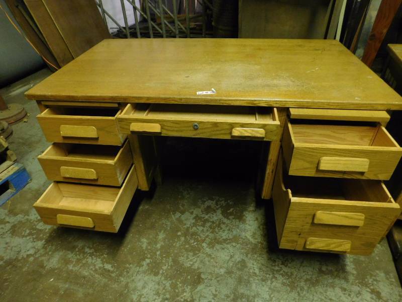 Solid Oak Desk with 6 Drawers (60 x 30.5 x 34) #1