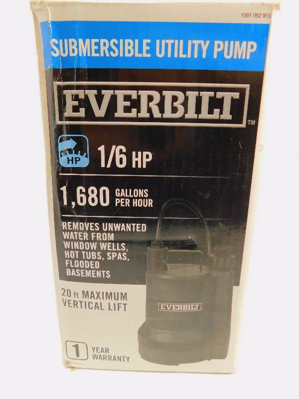 lot 2 image: Everbilt 16 HP Submersible Utility Pump Like New