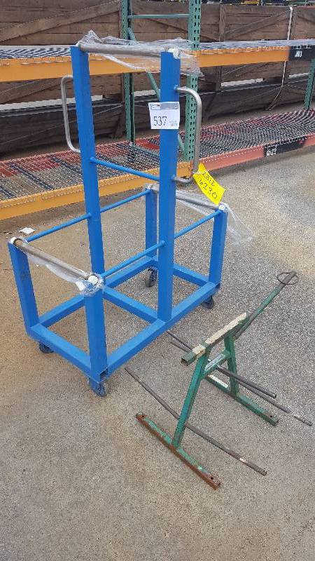 lot 537 image: Commercial 4-Wheel Metal Pick Cart w Greenlee 905 Wire Caddy