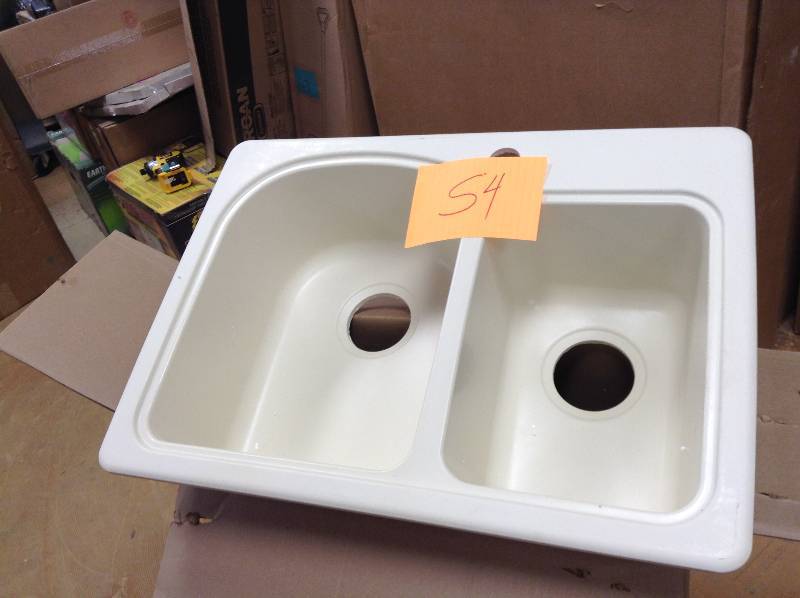 Dual Mount Composite 25 in. 1-Hole Double Basin Kitchen Sink in Bone open box never used