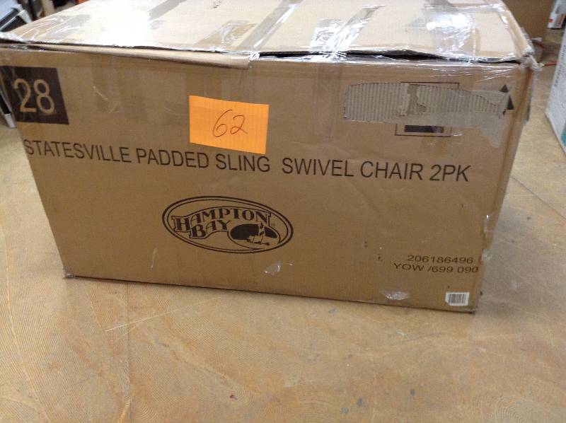 Hampton Bay Statesville Padded Sling Swivel Patio Dining Chair (2-Pack) open box never used