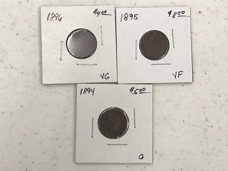 1894 & 1895 & 1896 Indian Head Cent...