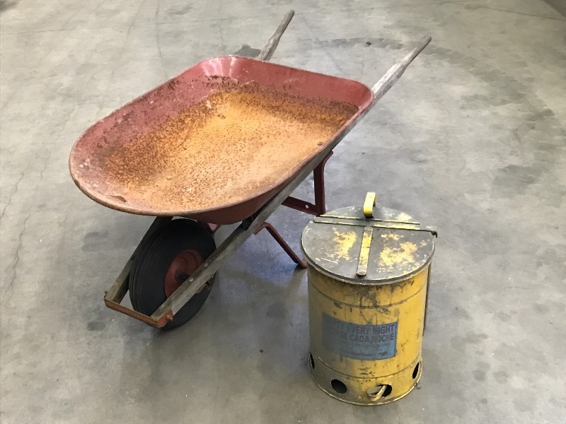 lot 68 image: Lot Of Steel Wheel Barrel & Rag Ca...