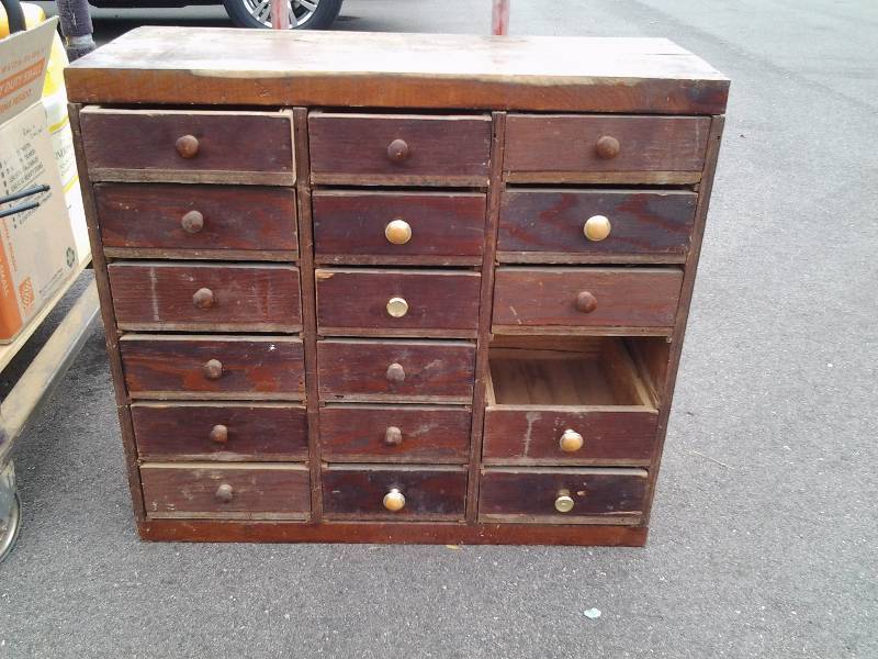lot 47 image: Vintage Wooden Parts Bins (One Drawer Missing)