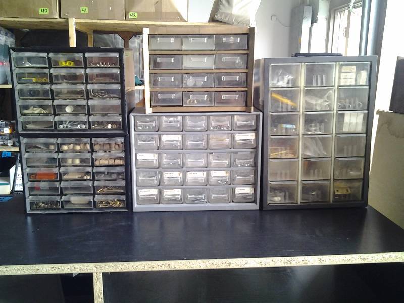lot 52 image: 5-Parts Organizers With Contents (Hardware, Electrical, Misc)