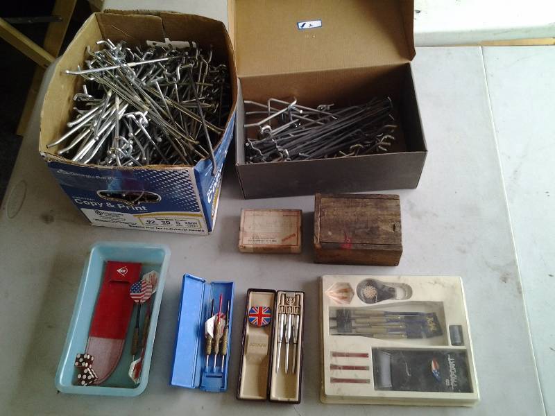 lot 80 image: 2-Boxes Of Peg Board Hooks, 4-Sets Of Gaming Darts