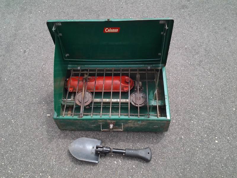 lot 108 image: Coleman White Gas Camp Stove & Shovel