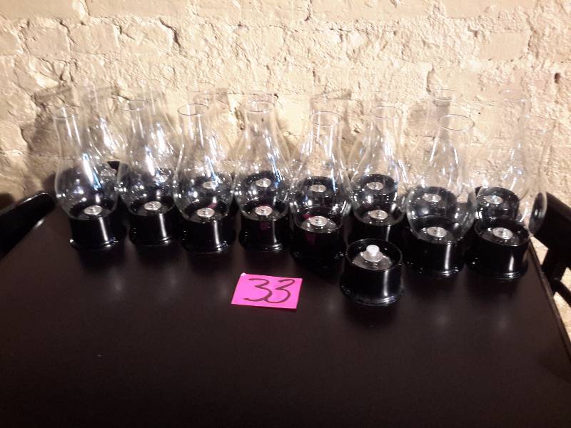 lot 33 image: 16, table lanterns with hurricane shades