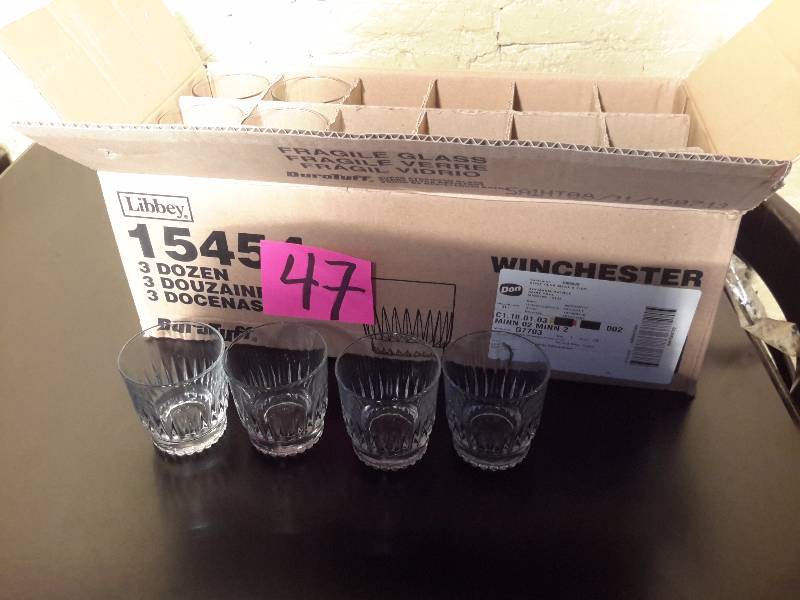 lot 47 image: 29, Libbey duratuft, lowball, ON THE ROCKS glasses