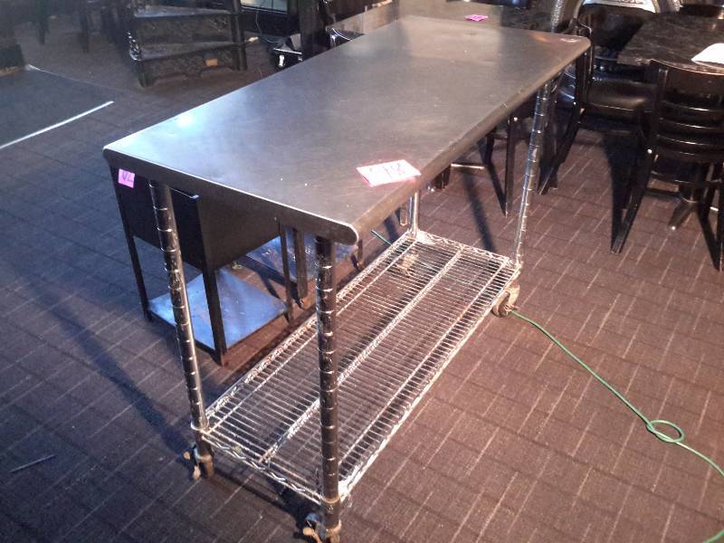 lot 48 image: Stainless work cart with bottom shelf and casters