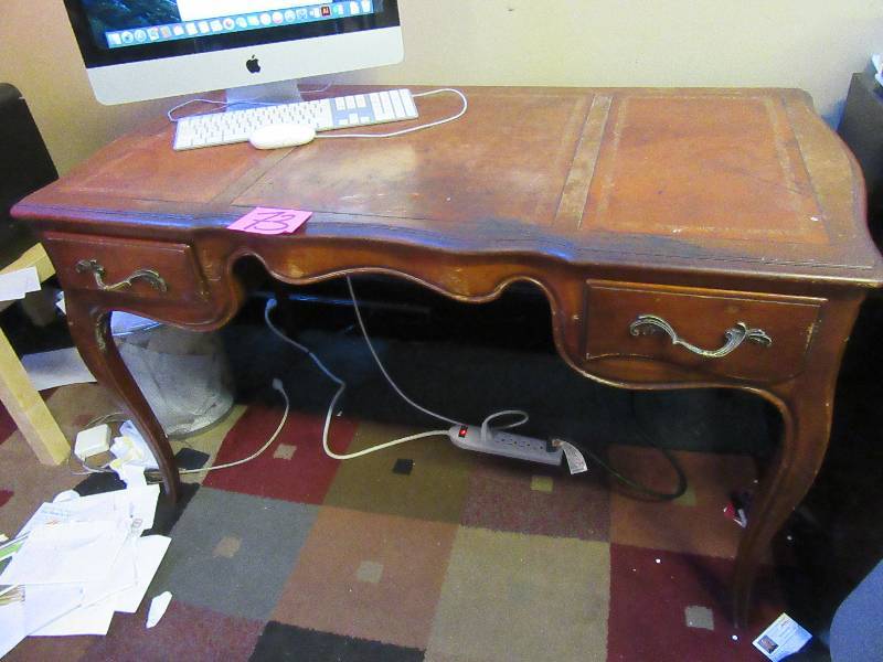 lot 73 image: Vintage Leather top desk with Queen Anne Style legs