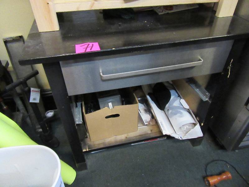 lot 71 image: Wood cabinetshelf with stainless steel drawer