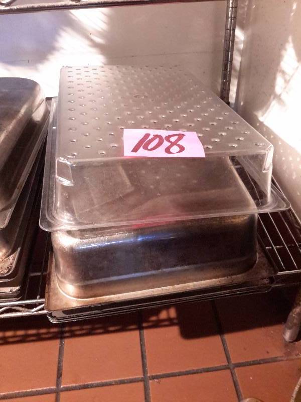 lot 108 image: Stainless steel and plastic food pans