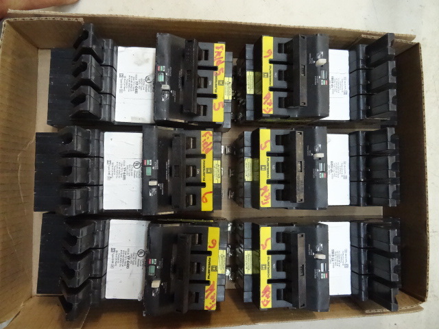 lot 35 image: Qty 6 Square D 3 pole 20 amp Breake...