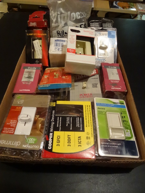 lot 43 image: Misc dimmers, GFIs, switches, rece...