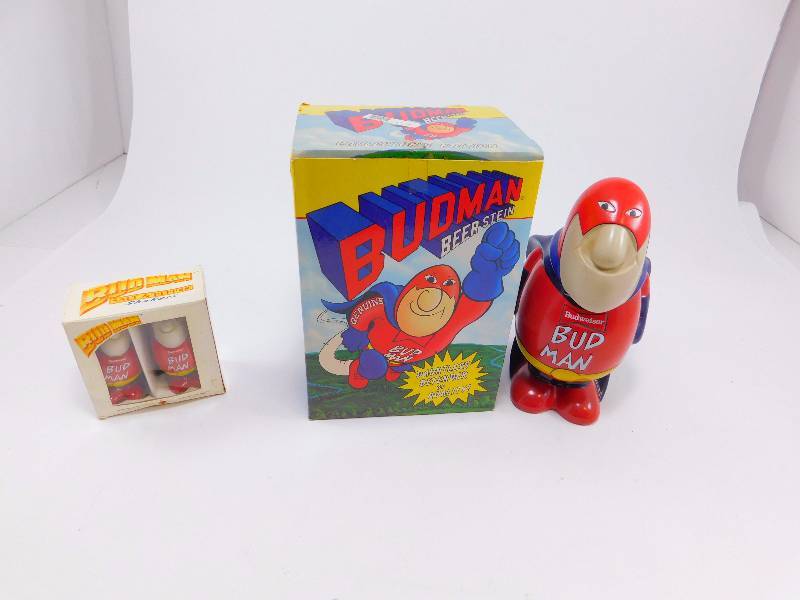 Bud Man Beer Stein And Bud Man Salt and Pepper Shaker