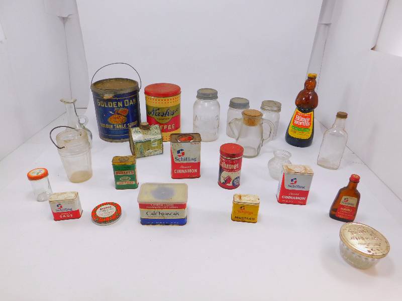 Large Lot Of Vintage Can and Glass Bottles