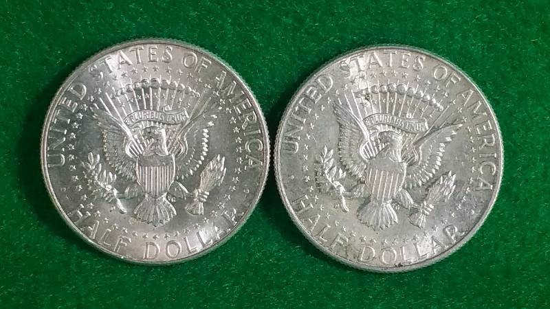 (2) 1964 Kennedy Half Silver Dollars BU