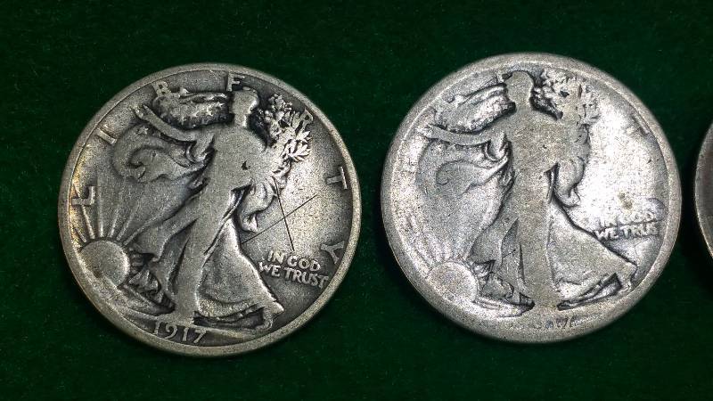 (5) 1917 & 1918 Walking Liberty Silver Half Dollars